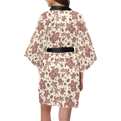 Polynesian Tattoo Turtle Themed Women Short Kimono Robe