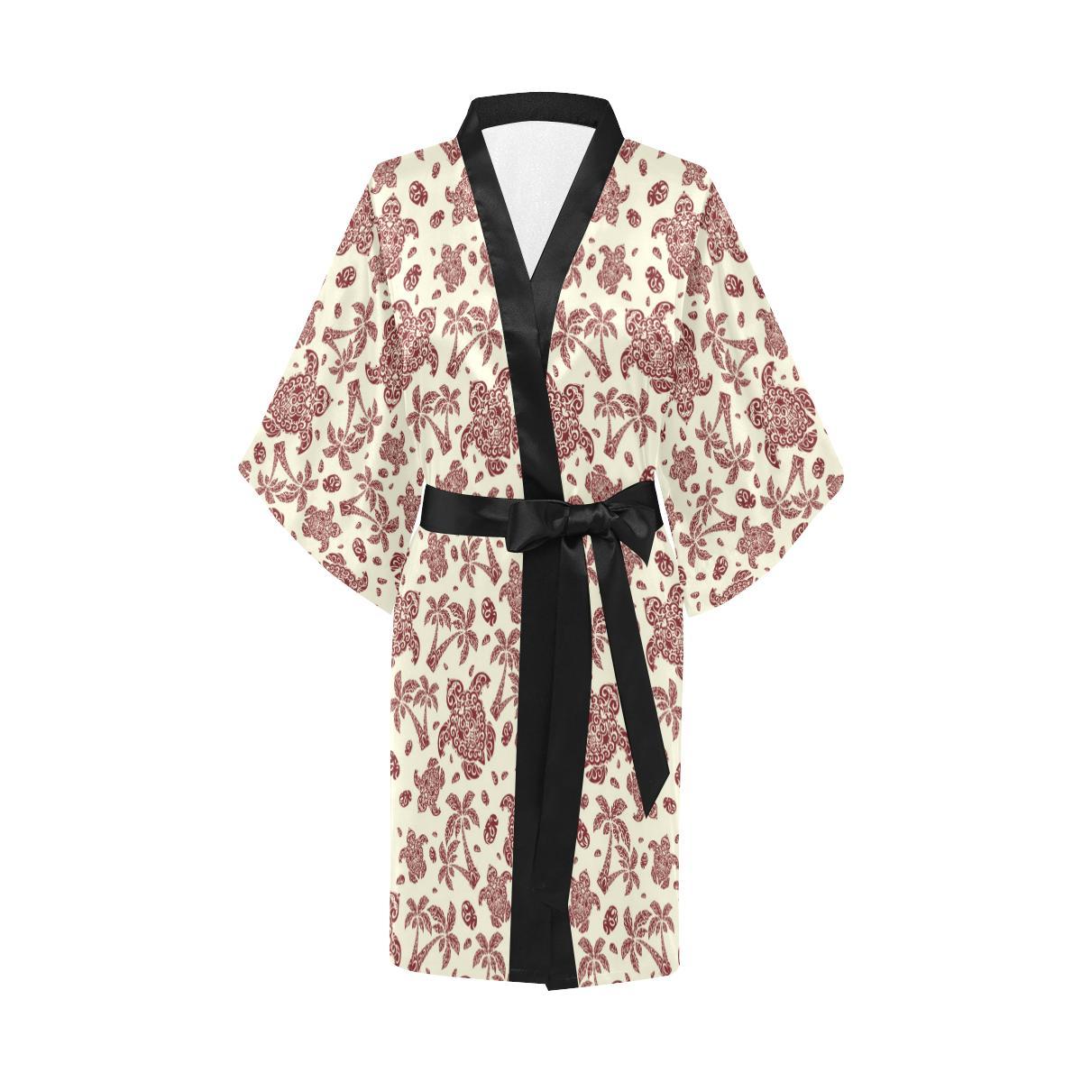 Polynesian Tattoo Turtle Themed Women Short Kimono Robe