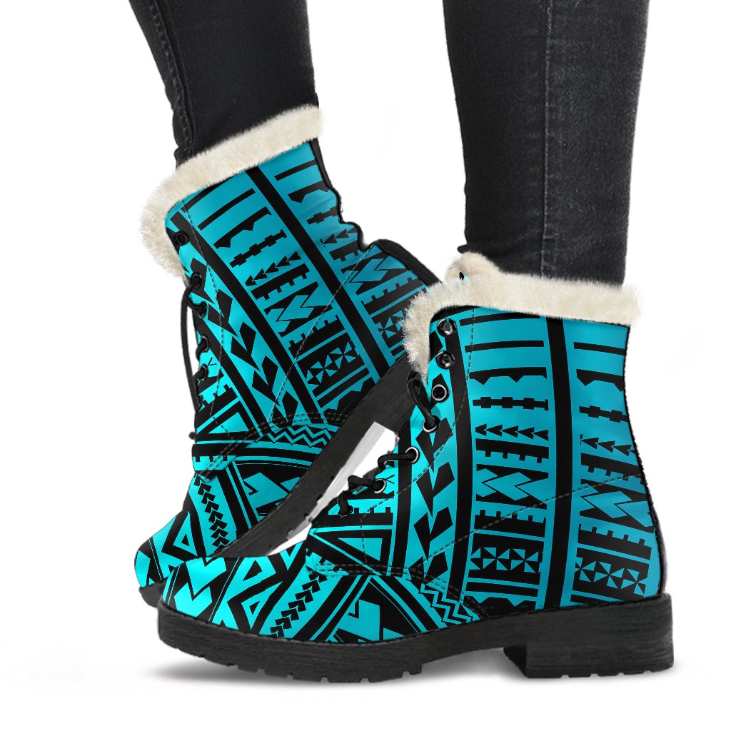 Polynesian Tribal Faux Fur Leather Boots-JTAMIGO.COM