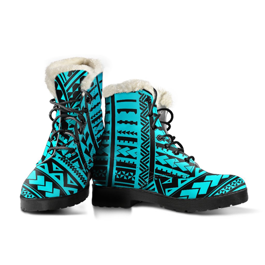 Polynesian Tribal Faux Fur Leather Boots-JTAMIGO.COM