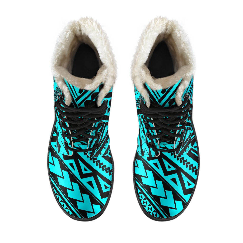 Polynesian Tribal Faux Fur Leather Boots-JTAMIGO.COM