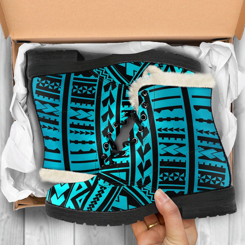 Polynesian Tribal Faux Fur Leather Boots-JTAMIGO.COM