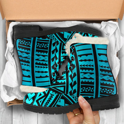 Polynesian Tribal Faux Fur Leather Boots-JTAMIGO.COM