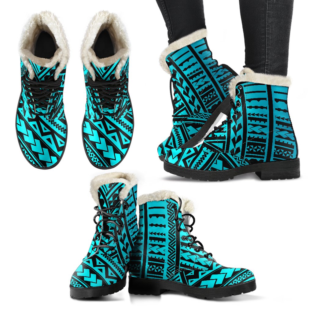 Polynesian Tribal Faux Fur Leather Boots-JTAMIGO.COM