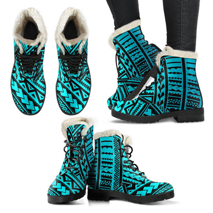 Polynesian Tribal Faux Fur Leather Boots-JTAMIGO.COM