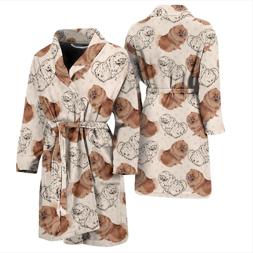 Pomeranians Pattern Print Design A01 Men Bathrobe-JORJUNE.COM