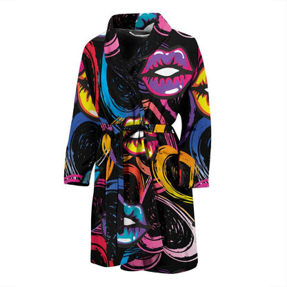 Pop Art Lip Pattern Print Design A03 Men Bathrobe-JORJUNE.COM