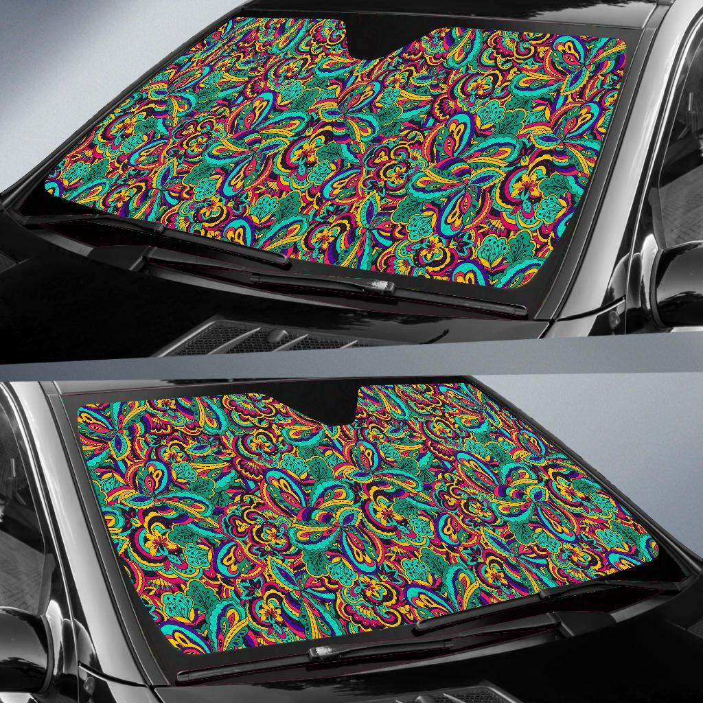 Psychedelic Trippy Floral Design Car Sun Shade For Windshield