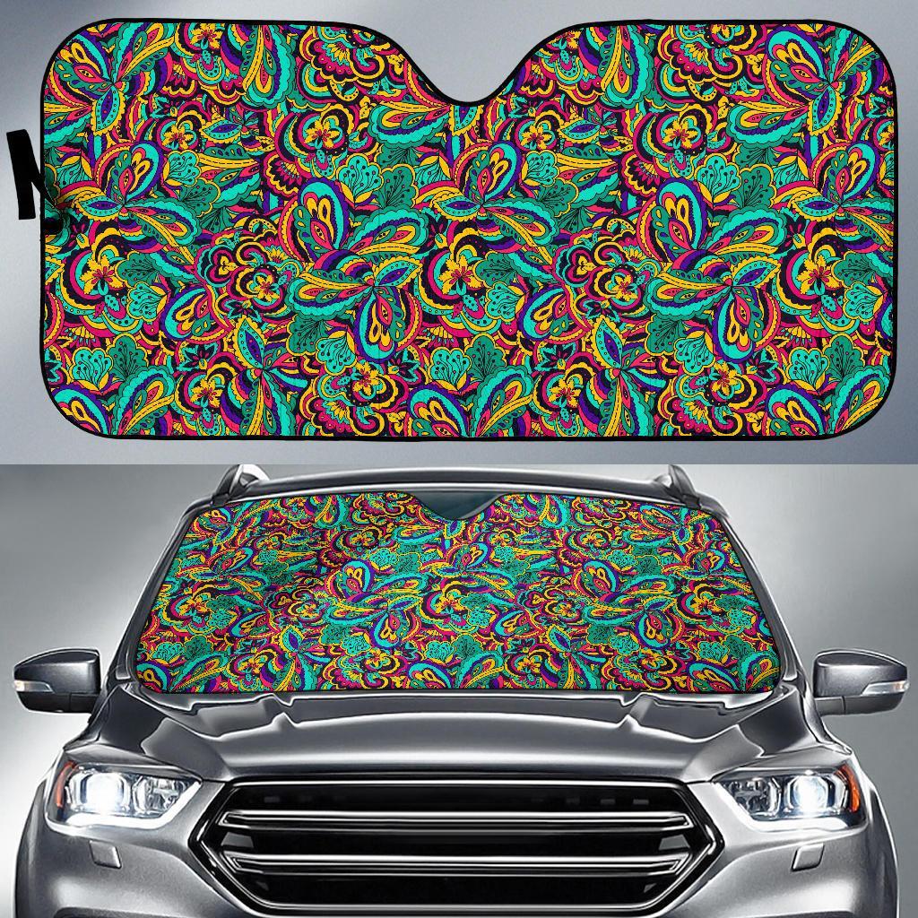 Psychedelic Trippy Floral Design Car Sun Shade For Windshield