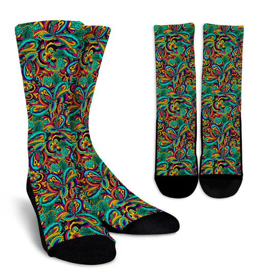Psychedelic Trippy Floral Design Crew Socks