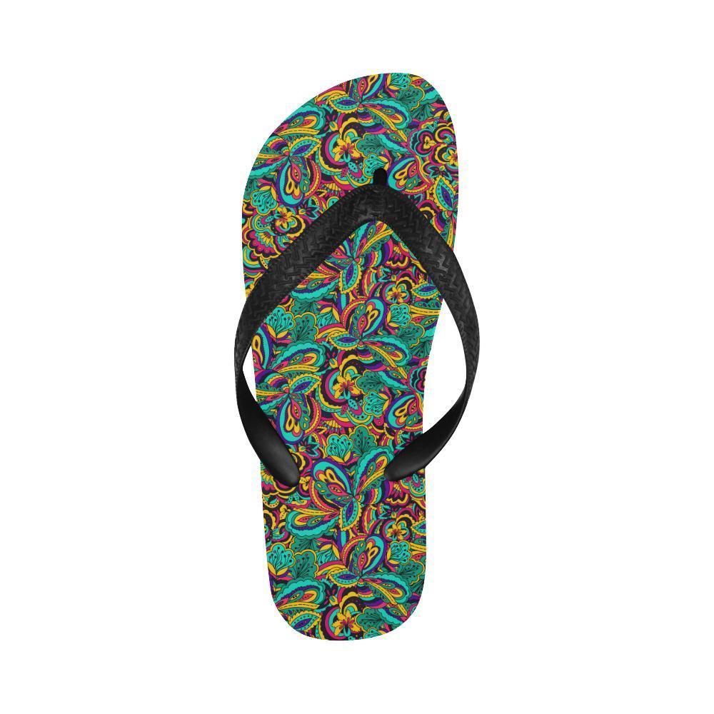 Psychedelic Trippy Floral Design Flip Flops-JTAMIGO.COM