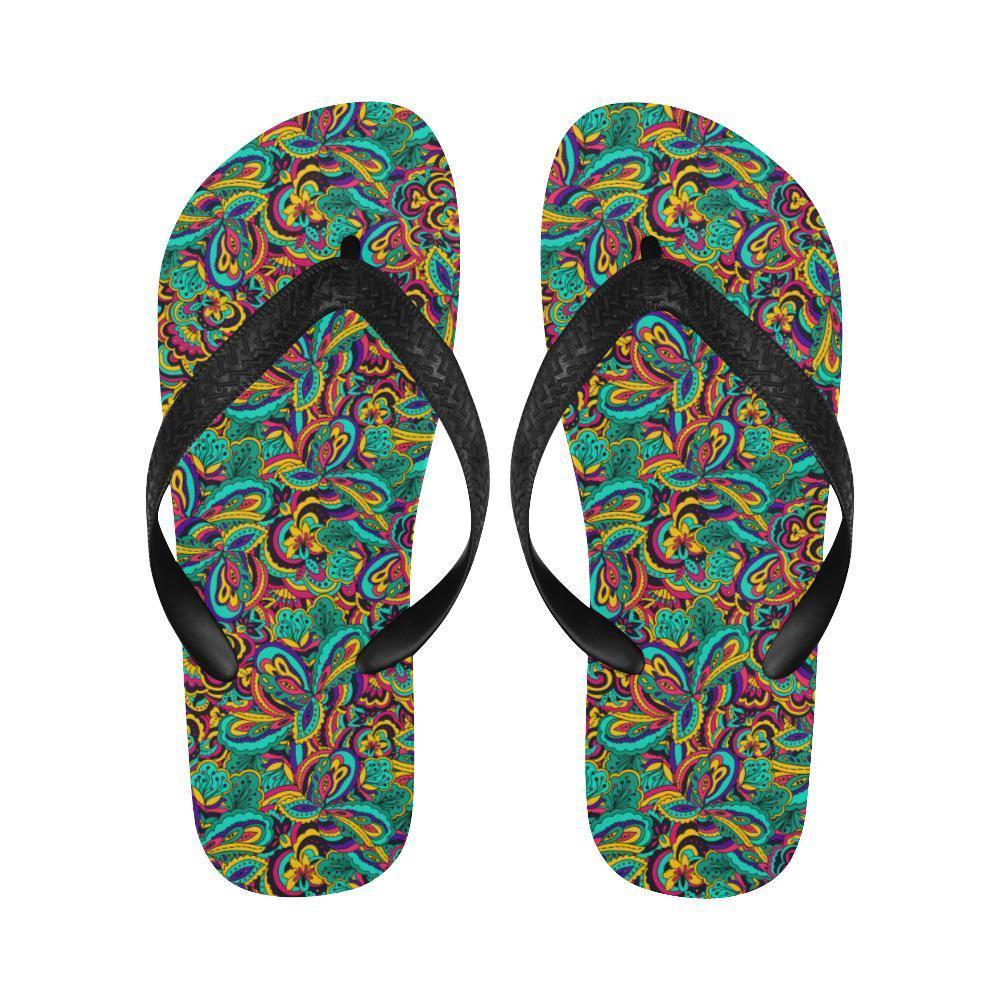 Psychedelic Trippy Floral Design Flip Flops-JTAMIGO.COM