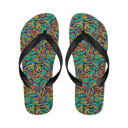 Psychedelic Trippy Floral Design Flip Flops-JTAMIGO.COM