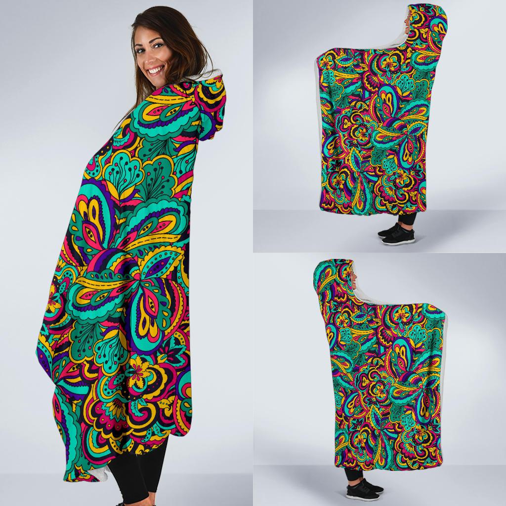 Psychedelic Trippy Floral Design Hooded Blanket-JTAMIGO.COM