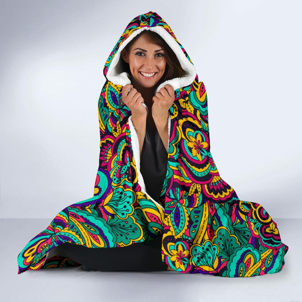 Psychedelic Trippy Floral Design Hooded Blanket-JTAMIGO.COM