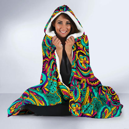 Psychedelic Trippy Floral Design Hooded Blanket-JTAMIGO.COM