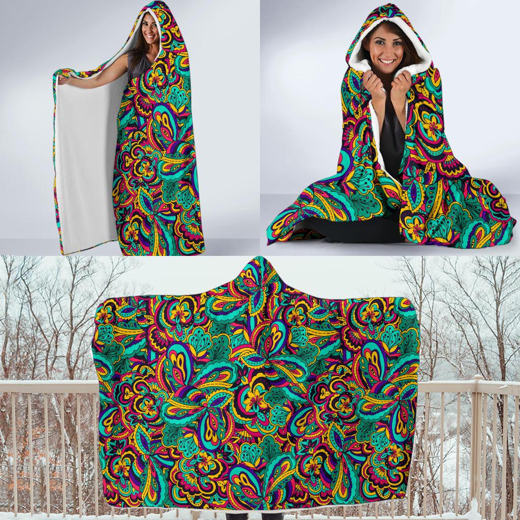 Psychedelic Trippy Floral Design Hooded Blanket-JTAMIGO.COM