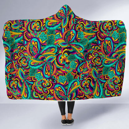 Psychedelic Trippy Floral Design Hooded Blanket-JTAMIGO.COM