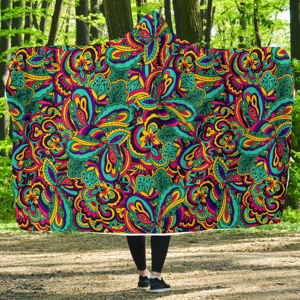 Psychedelic Trippy Floral Design Hooded Blanket-JTAMIGO.COM