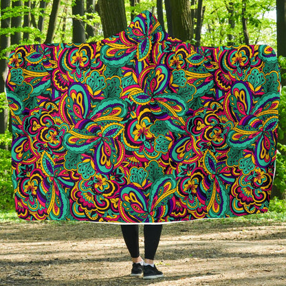 Psychedelic Trippy Floral Design Hooded Blanket-JTAMIGO.COM