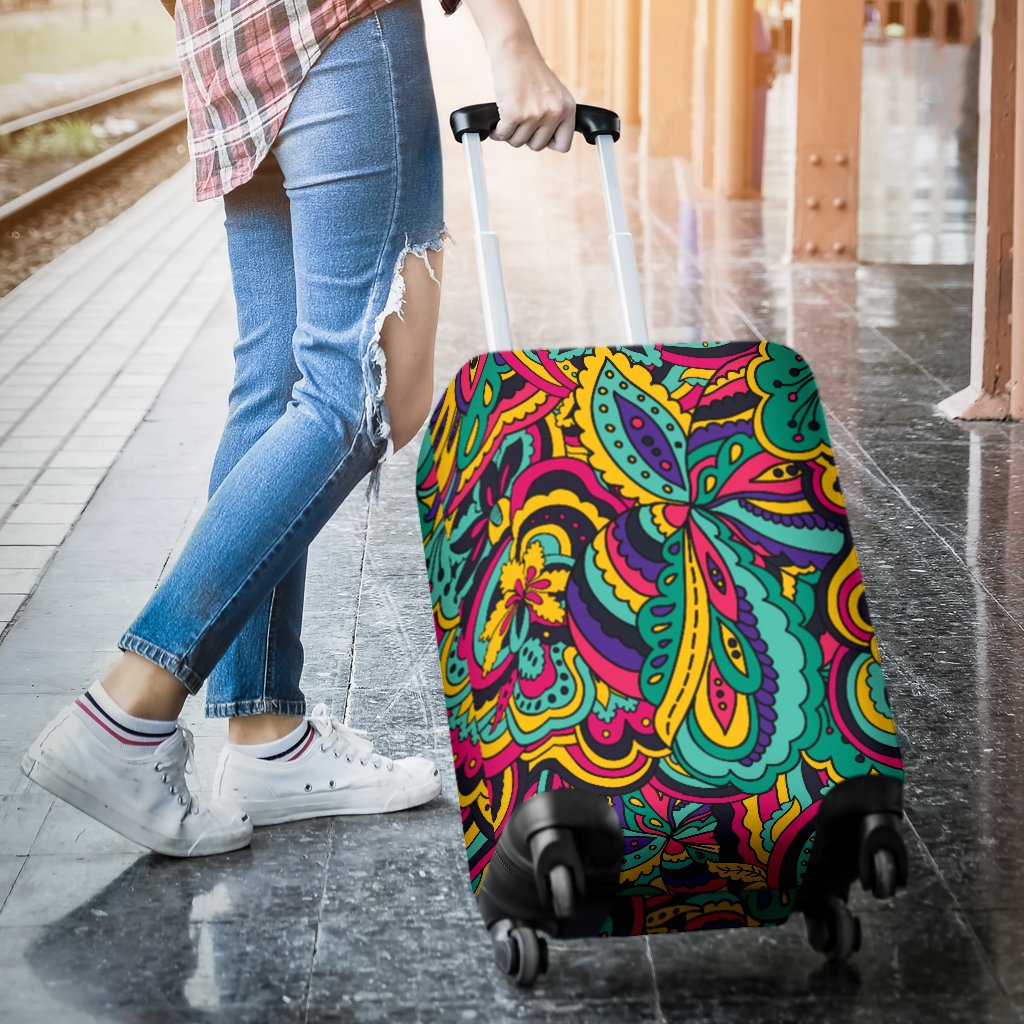 Psychedelic Trippy Floral Design Luggage Cover Protector