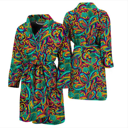 Psychedelic Trippy Floral Design Men Bath Robe-JTAMIGO.COM