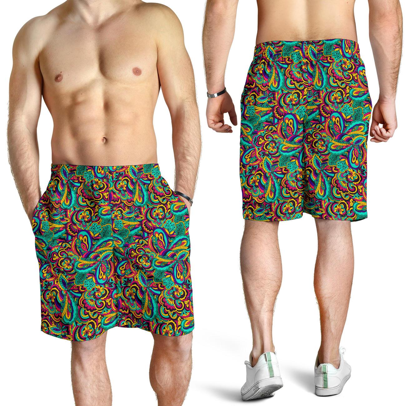 Psychedelic Trippy Floral Design Mens Shorts-JTAMIGO.COM