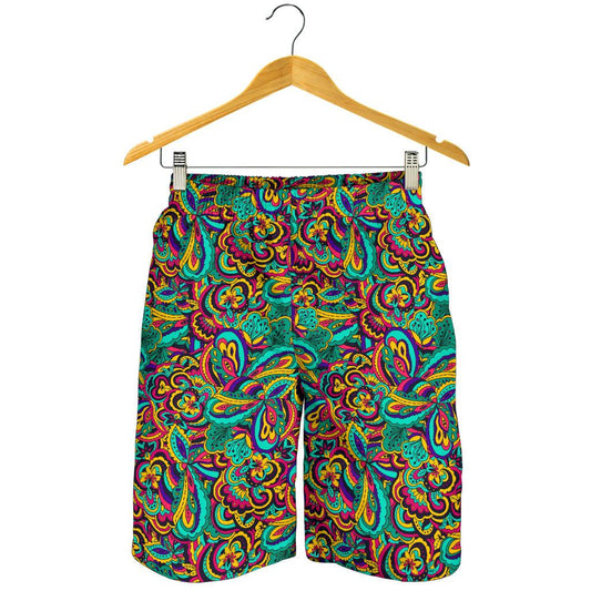 Psychedelic Trippy Floral Design Mens Shorts-JTAMIGO.COM