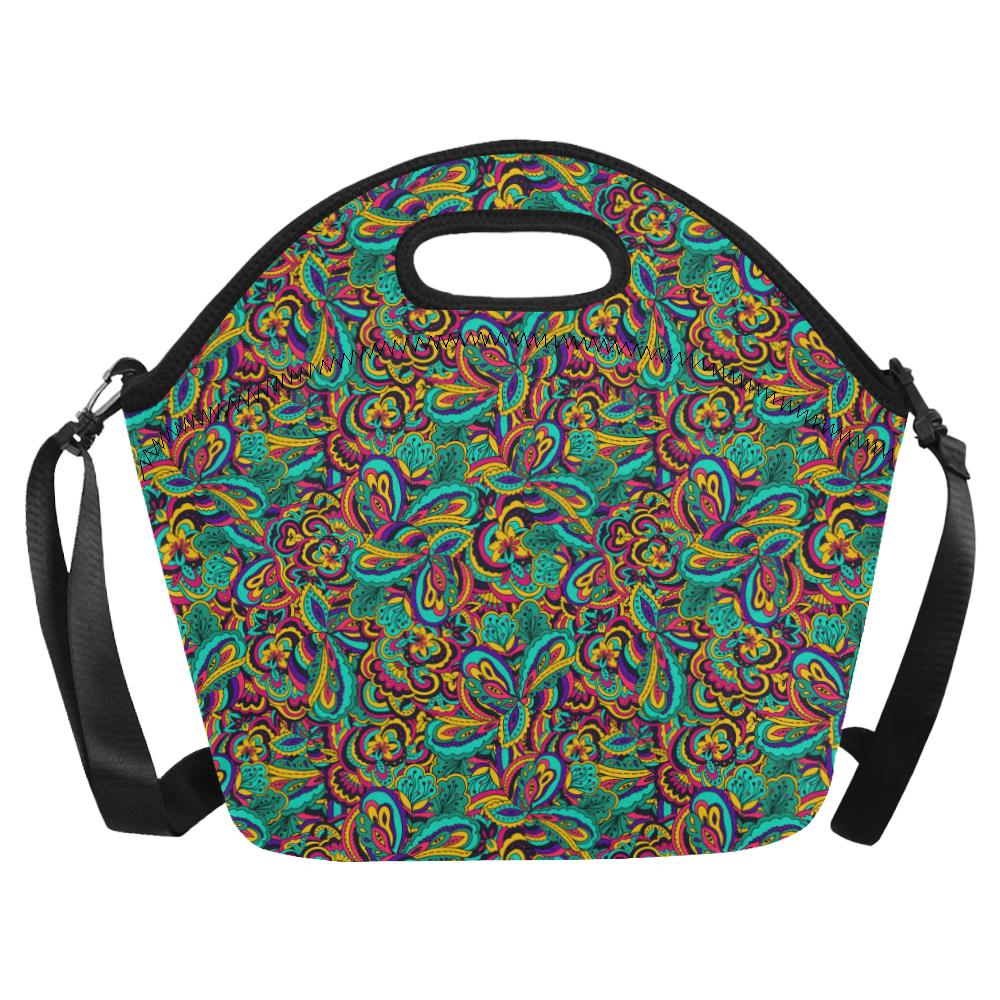 Psychedelic Trippy Floral Design Neoprene Lunch Bag (Model 1669)(Large)-JTAMIGO.COM