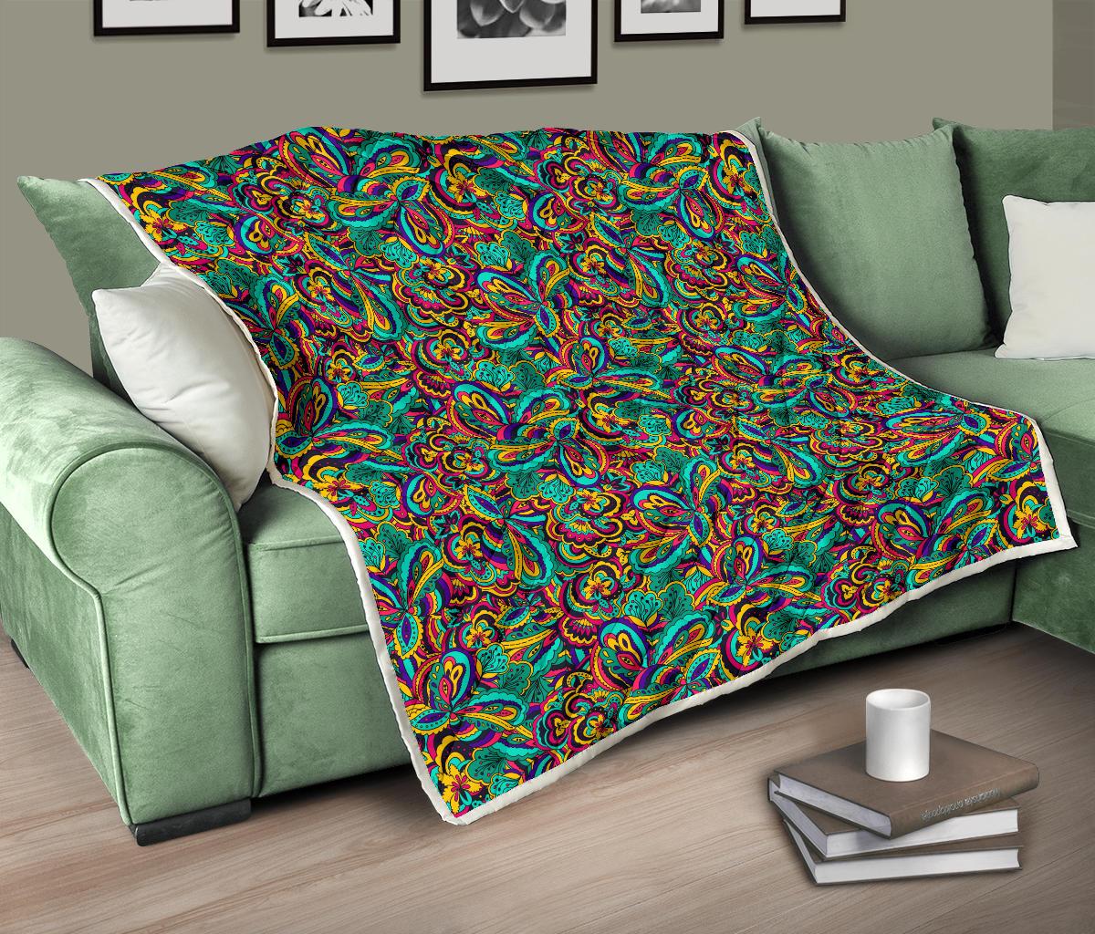 Psychedelic Trippy Floral Design Premium Quilt-JTAMIGO.COM