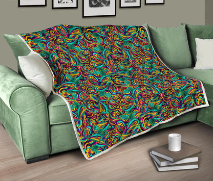 Psychedelic Trippy Floral Design Premium Quilt-JTAMIGO.COM