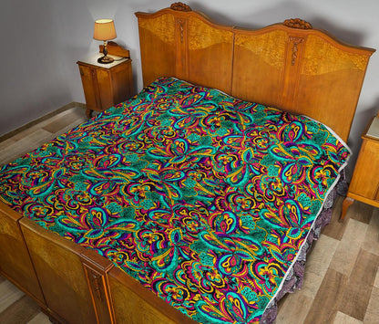 Psychedelic Trippy Floral Design Premium Quilt-JTAMIGO.COM