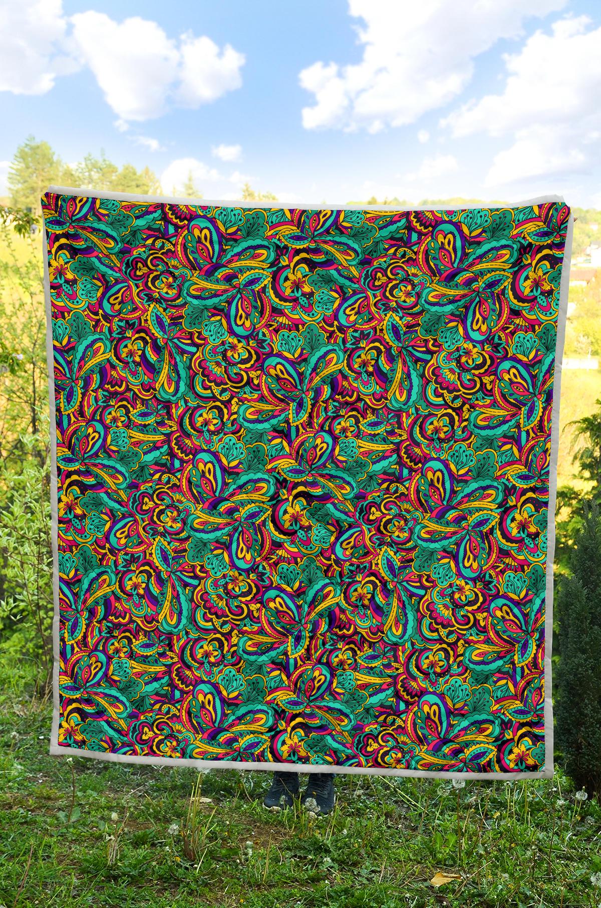Psychedelic Trippy Floral Design Premium Quilt-JTAMIGO.COM