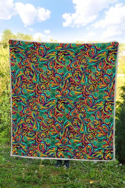 Psychedelic Trippy Floral Design Premium Quilt-JTAMIGO.COM