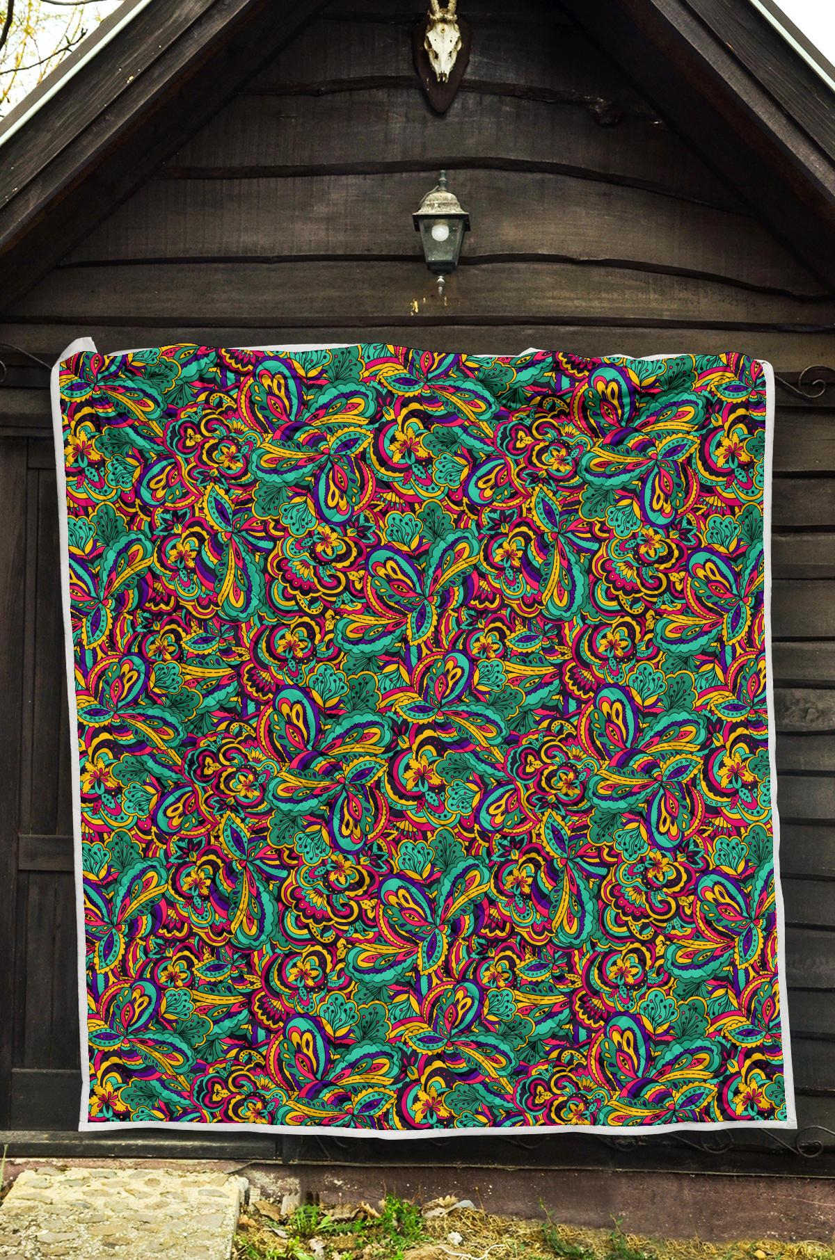 Psychedelic Trippy Floral Design Premium Quilt-JTAMIGO.COM
