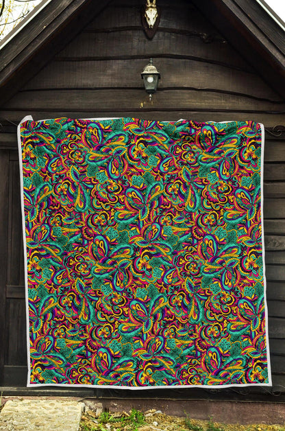 Psychedelic Trippy Floral Design Premium Quilt-JTAMIGO.COM