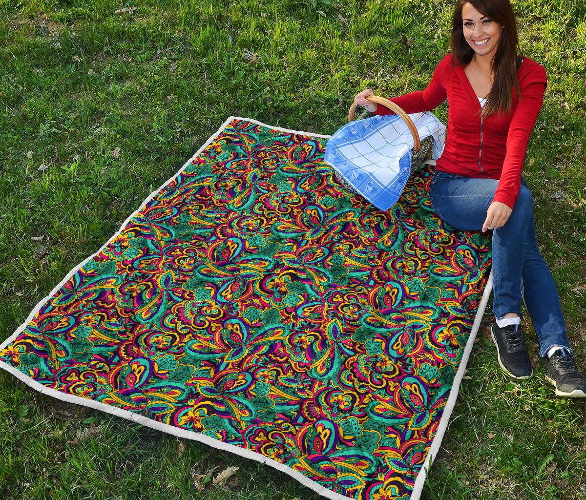 Psychedelic Trippy Floral Design Premium Quilt-JTAMIGO.COM