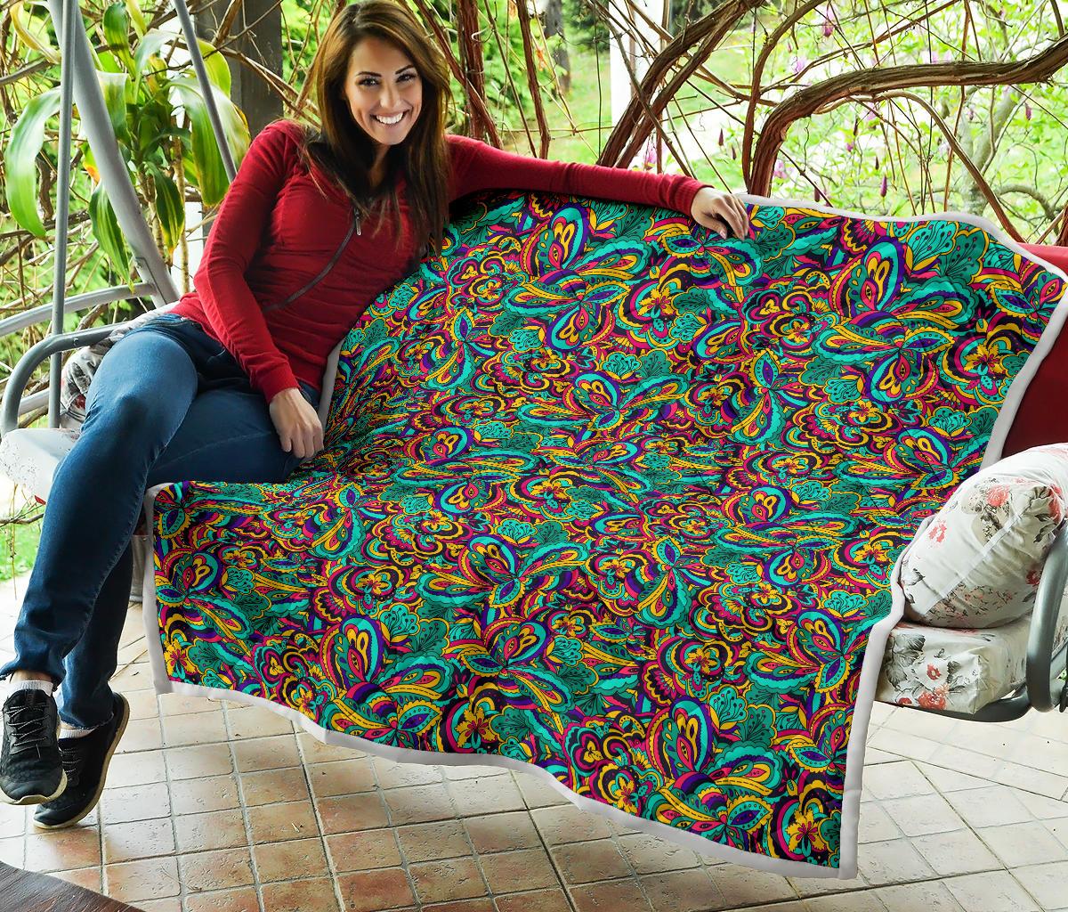 Psychedelic Trippy Floral Design Premium Quilt-JTAMIGO.COM