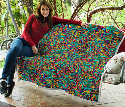 Psychedelic Trippy Floral Design Premium Quilt-JTAMIGO.COM