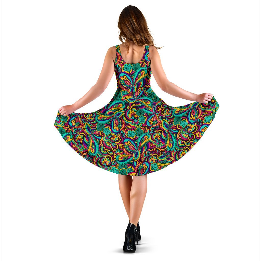 Psychedelic Trippy Floral Design Sleeveless Dress