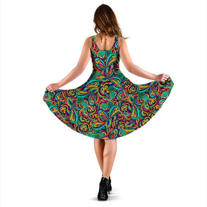 Psychedelic Trippy Floral Design Sleeveless Dress