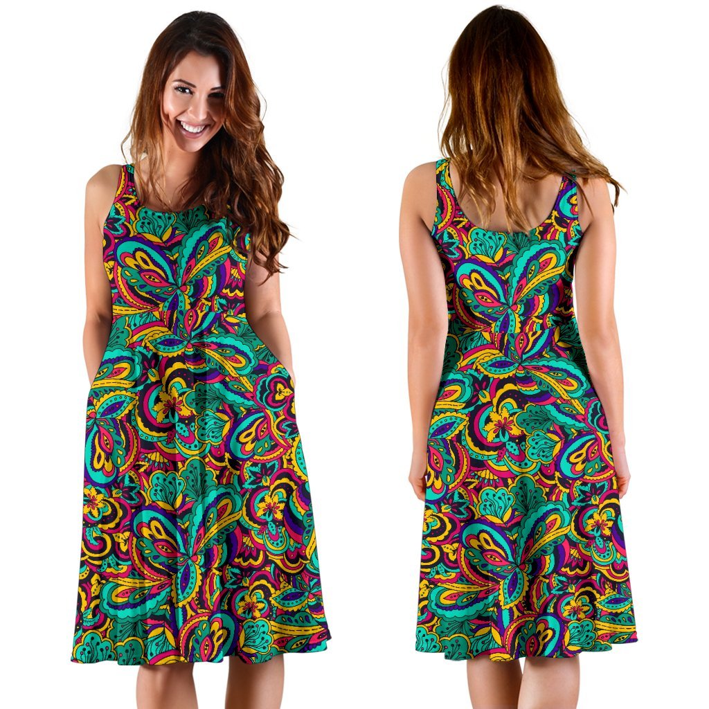 Psychedelic Trippy Floral Design Sleeveless Dress