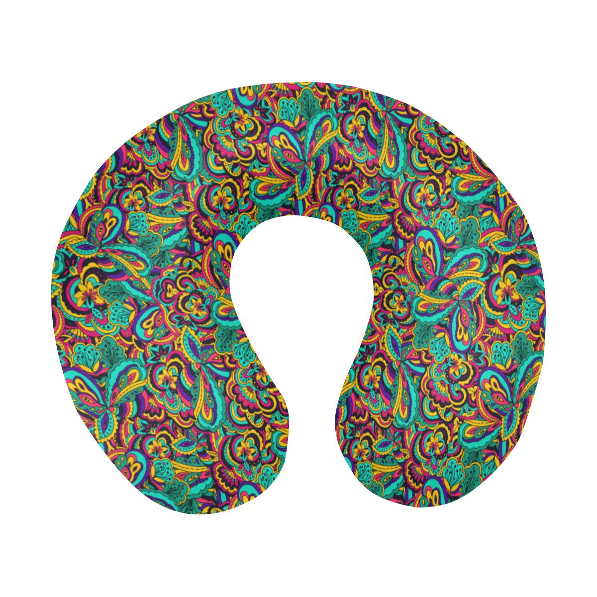 Psychedelic Trippy Floral Design U-Shaped Travel Neck Pillow-JTAMIGO.COM