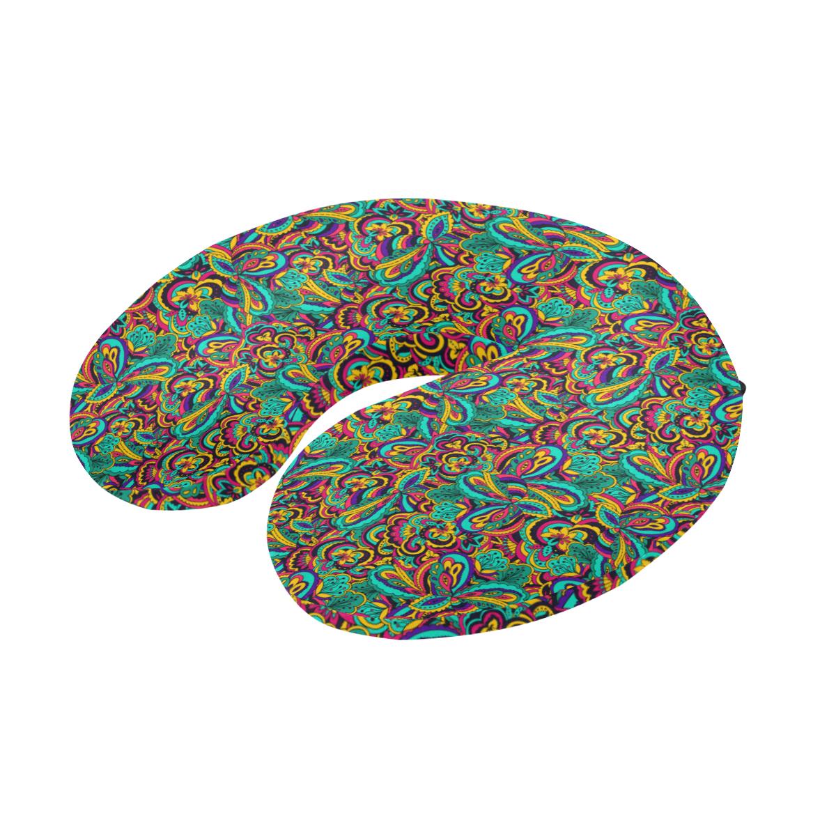 Psychedelic Trippy Floral Design U-Shaped Travel Neck Pillow-JTAMIGO.COM