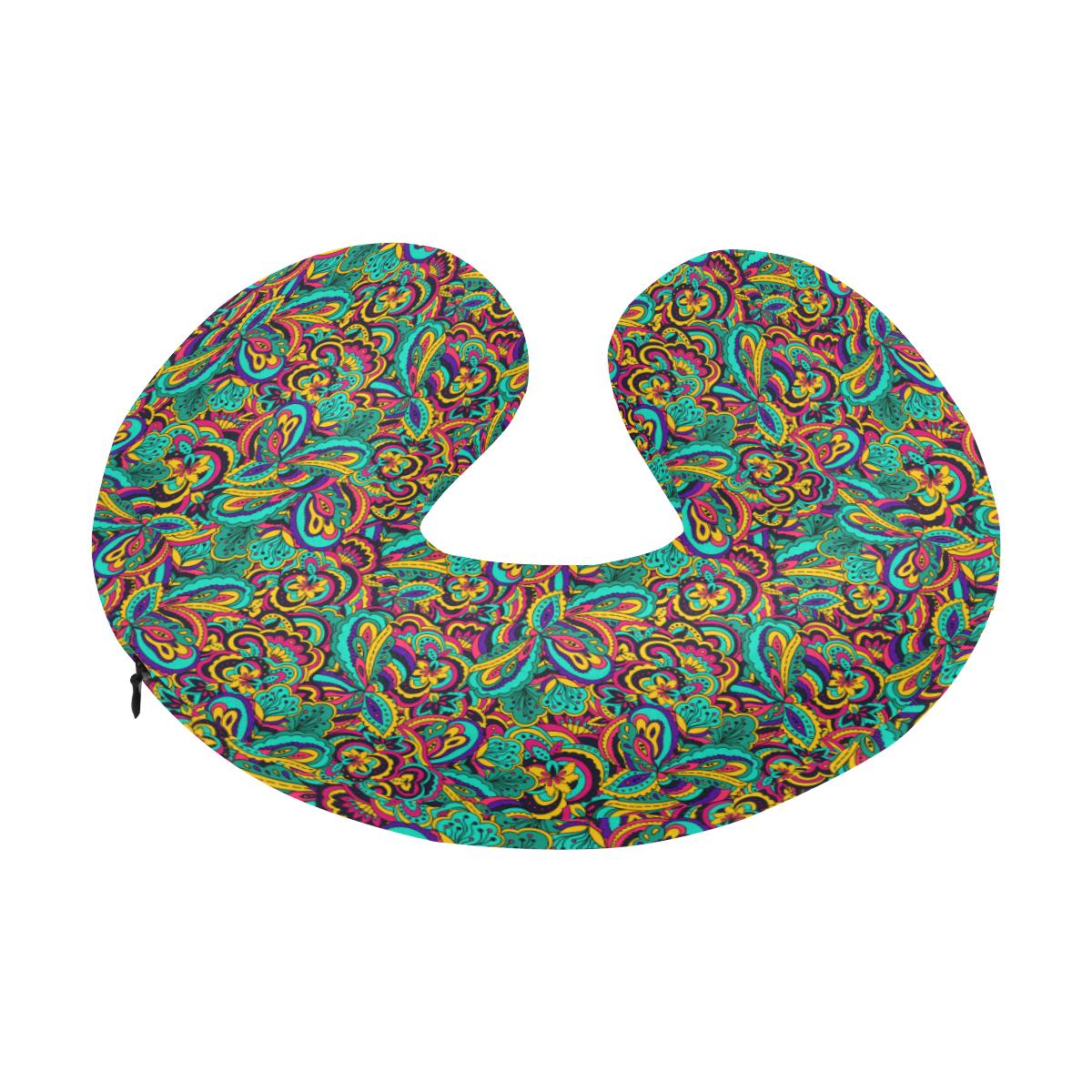 Psychedelic Trippy Floral Design U-Shaped Travel Neck Pillow-JTAMIGO.COM