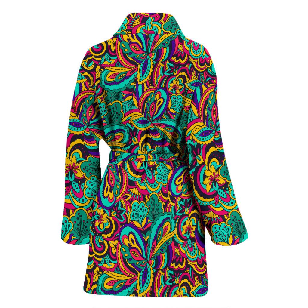 Psychedelic Trippy Floral Design Women Bath Robe-JTAMIGO.COM