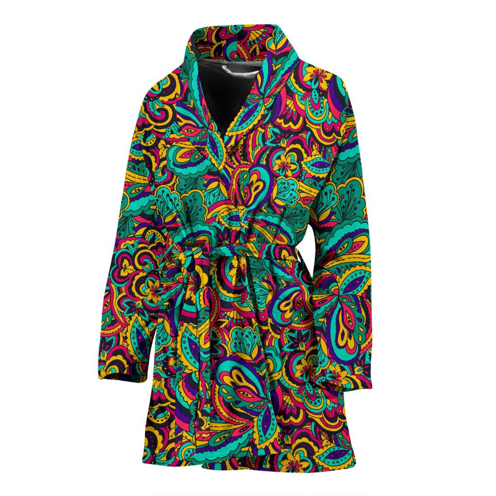 Psychedelic Trippy Floral Design Women Bath Robe-JTAMIGO.COM