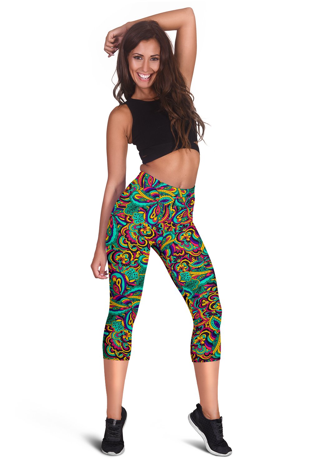 Psychedelic Trippy Floral Design Women Capris