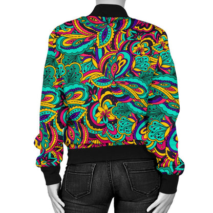 Psychedelic Trippy Floral Design Women Casual Bomber Jacket