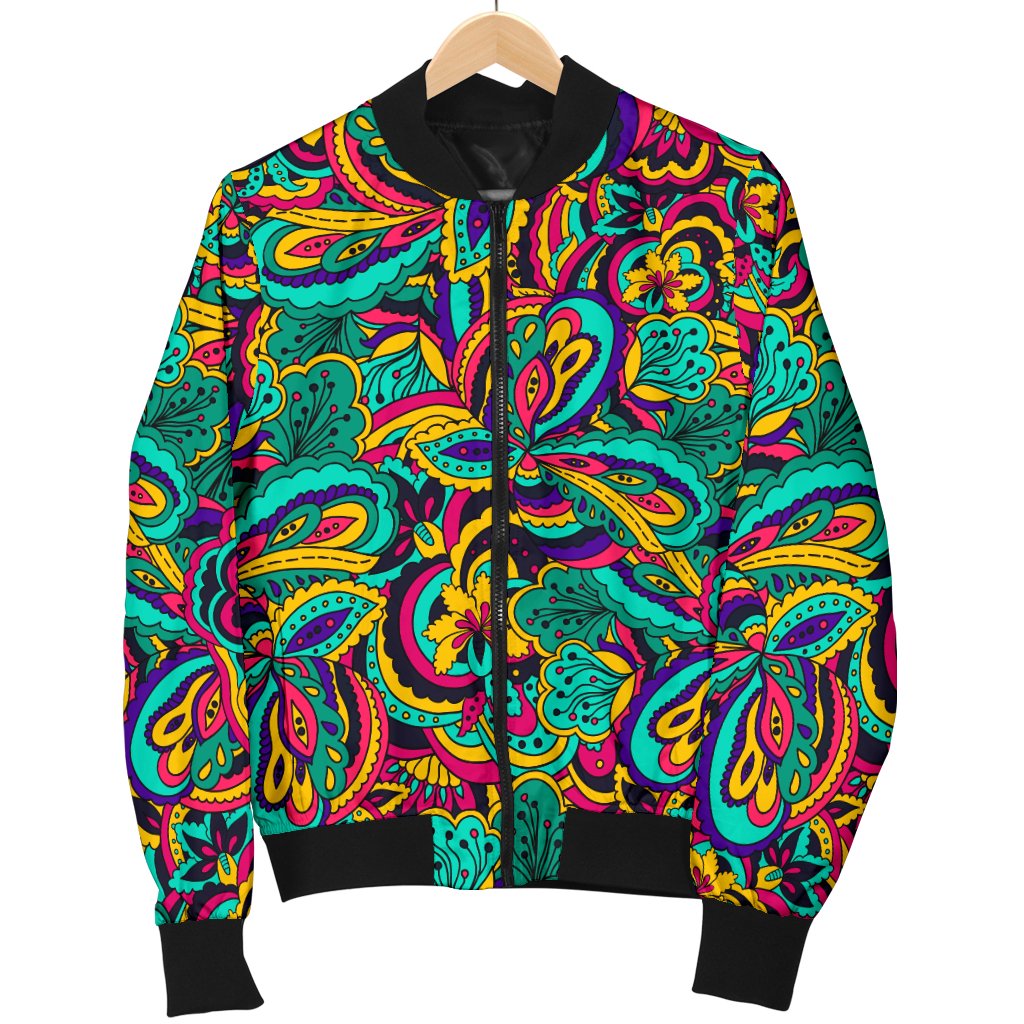 Psychedelic Trippy Floral Design Women Casual Bomber Jacket